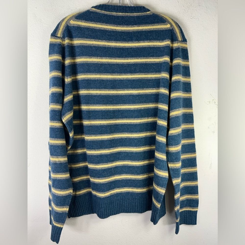 J.crew MENS lambswool sweater large blue yellow striped 61740 comfy cabin - Picture 4 of 9
